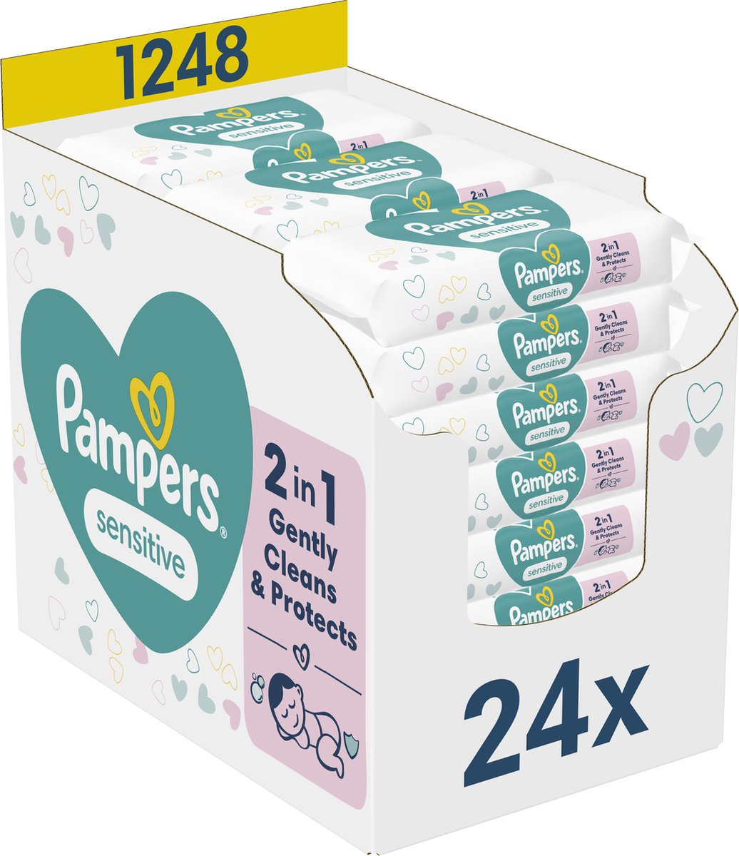 Pampers babydoekjes Sensitive - 1248 doekjes - 24x52st - Billendoekjes - 0% plastics
