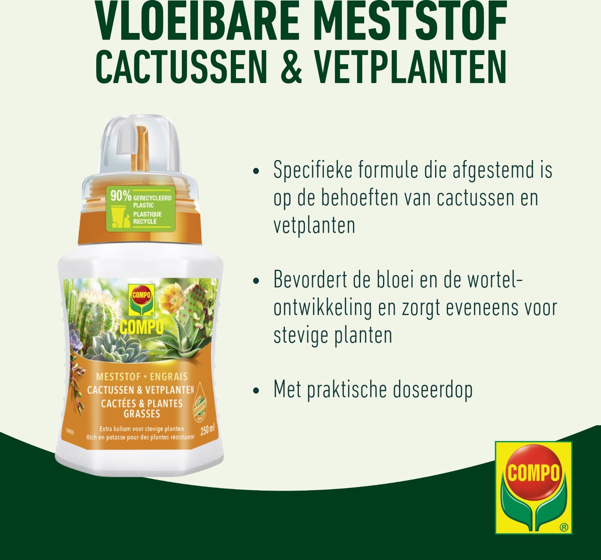 Compo vloeibare meststof voor cactus en vetplanten - 250ml