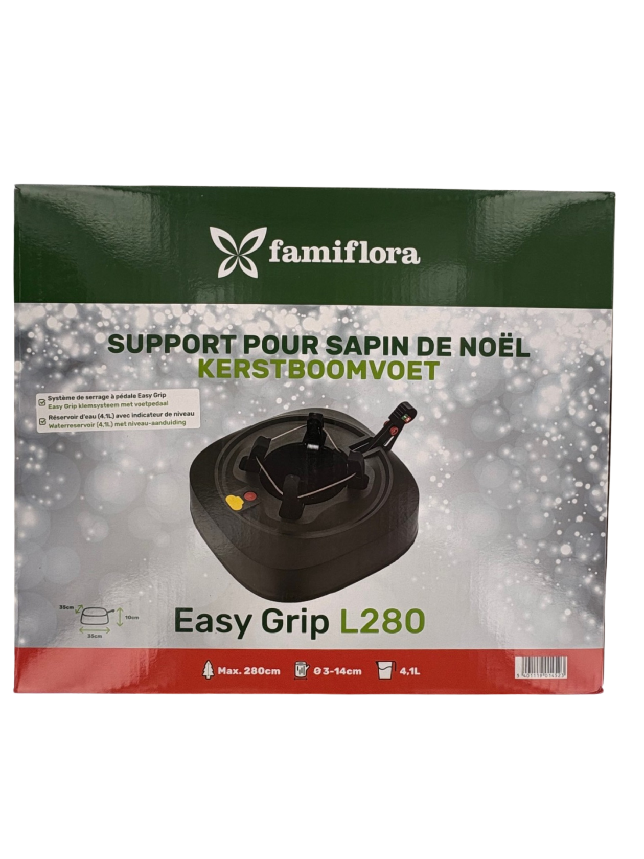 Famiflora Pied de sapin Easy Grip à pédale - Anthracite - convient aux sapins de Noël jusqu'à 280 cm - avec réservoir d'eau