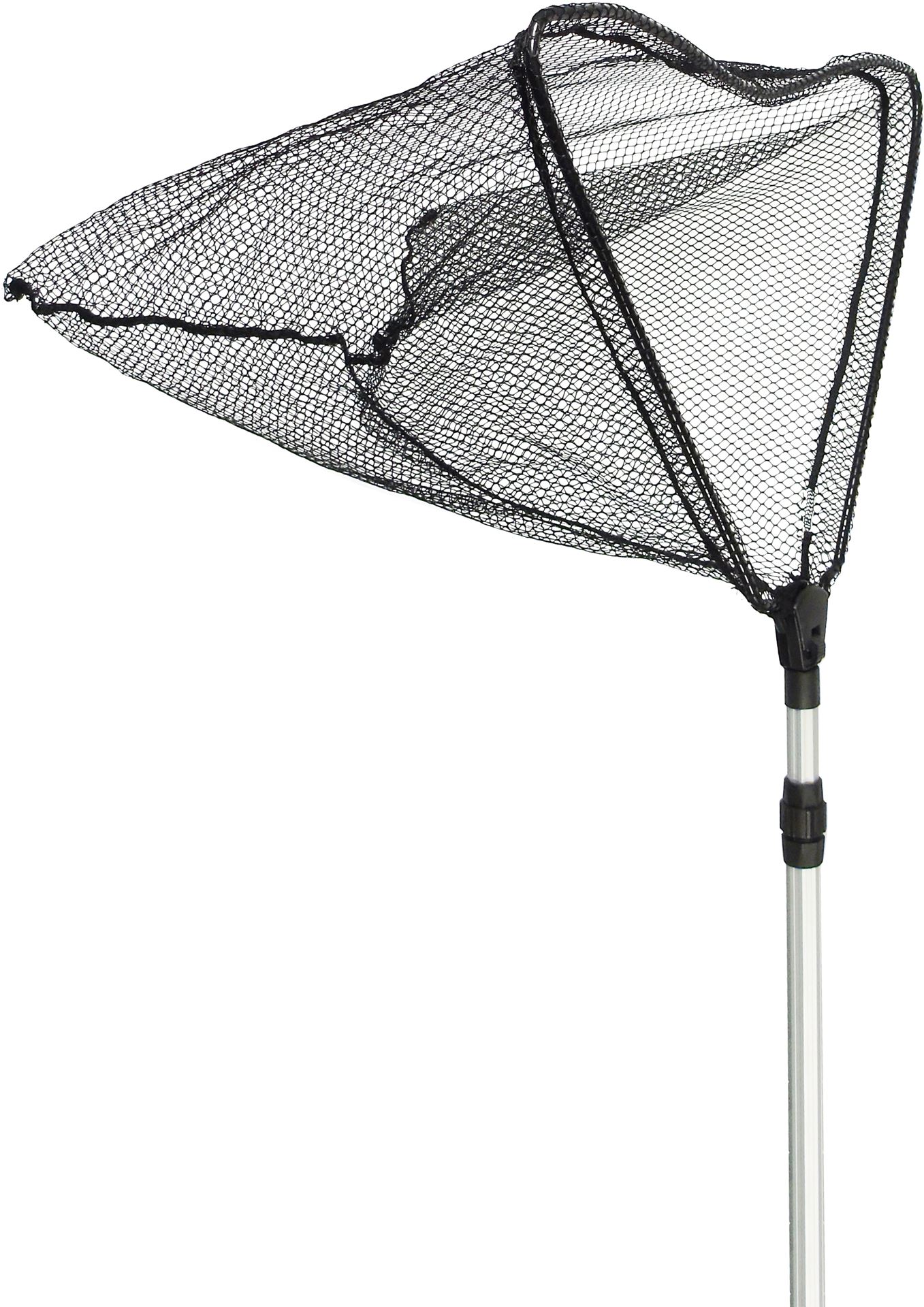 PowerNets-Fish-inklapbaar-driehoekig-58x40-5-cm-grofmazig-6-mm-zwart-telescoop-steel-94-170-cm