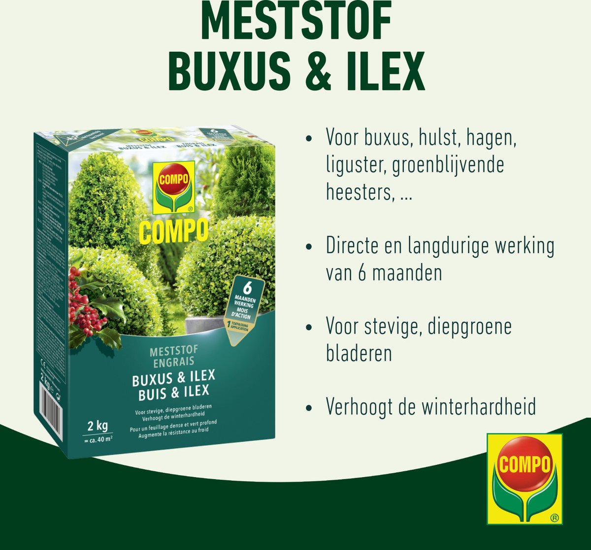 Compo Meststof Buxus & Ilex 2kg - directe en lange werking 6 maanden