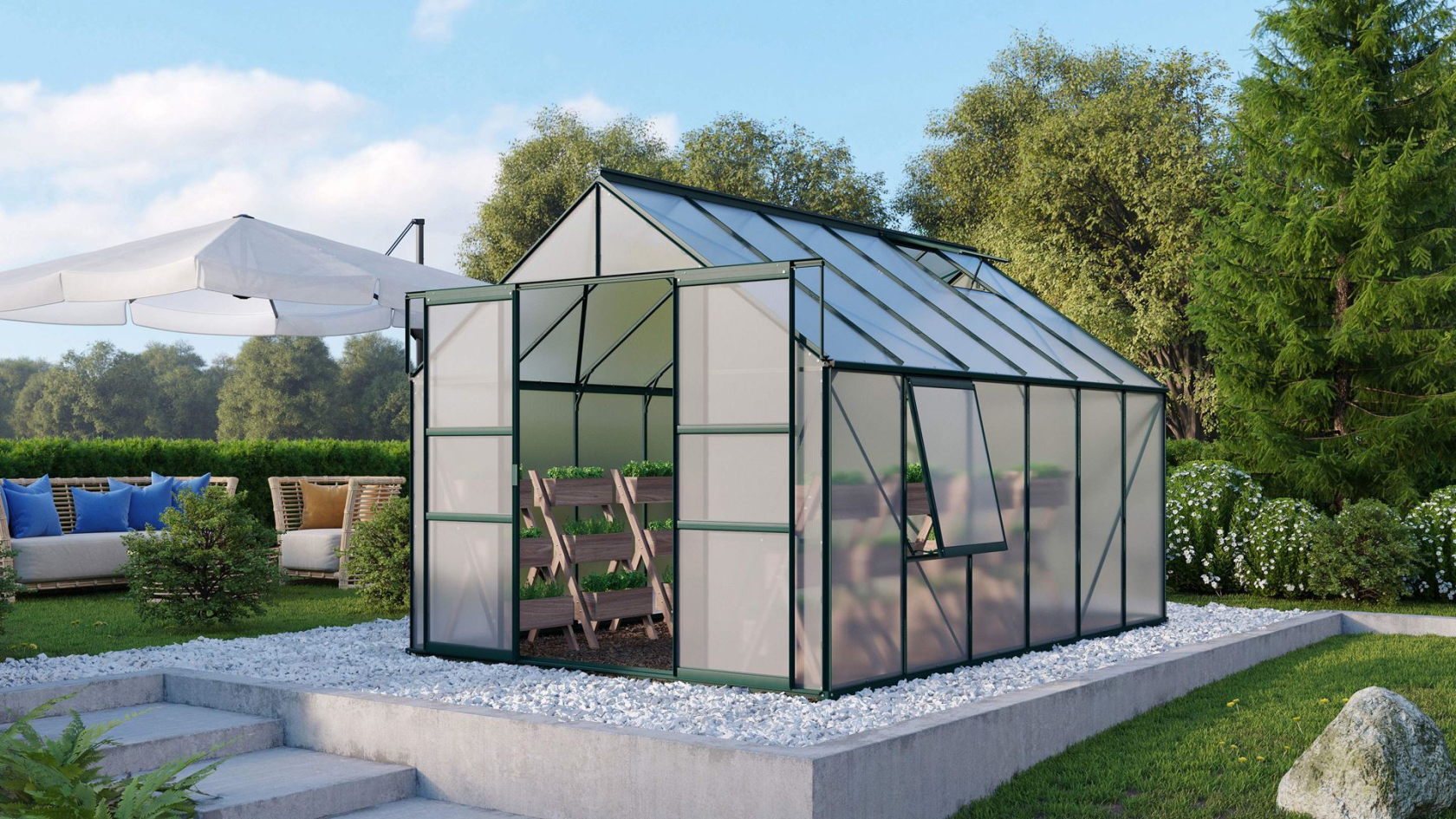 Vitavia Meridian 2 serre - 9,9m² - met 6 mm polycarbonaat - Donkergroen