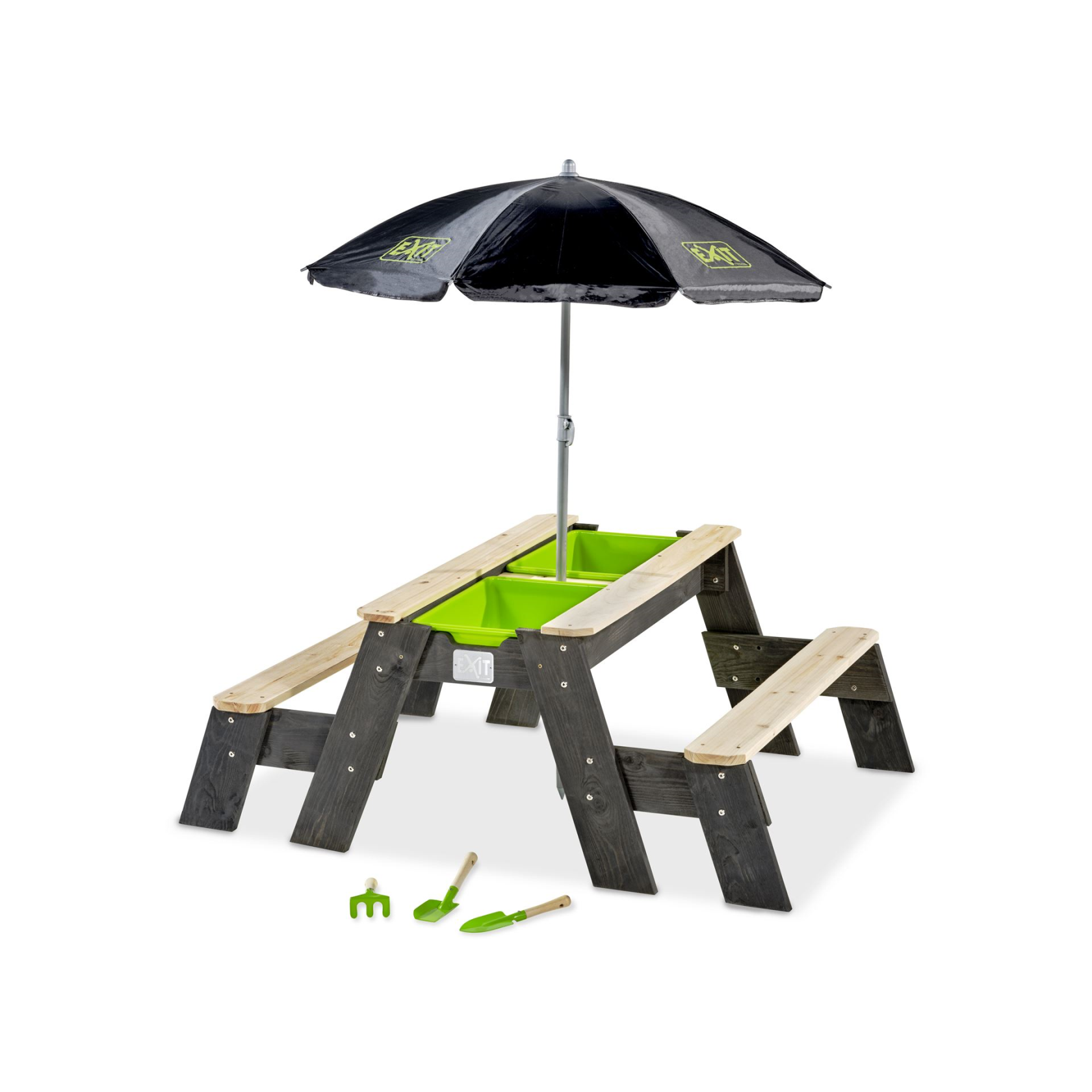 EXIT Aksent sand, water and picnic table (2 benches) with parasol and garden tools