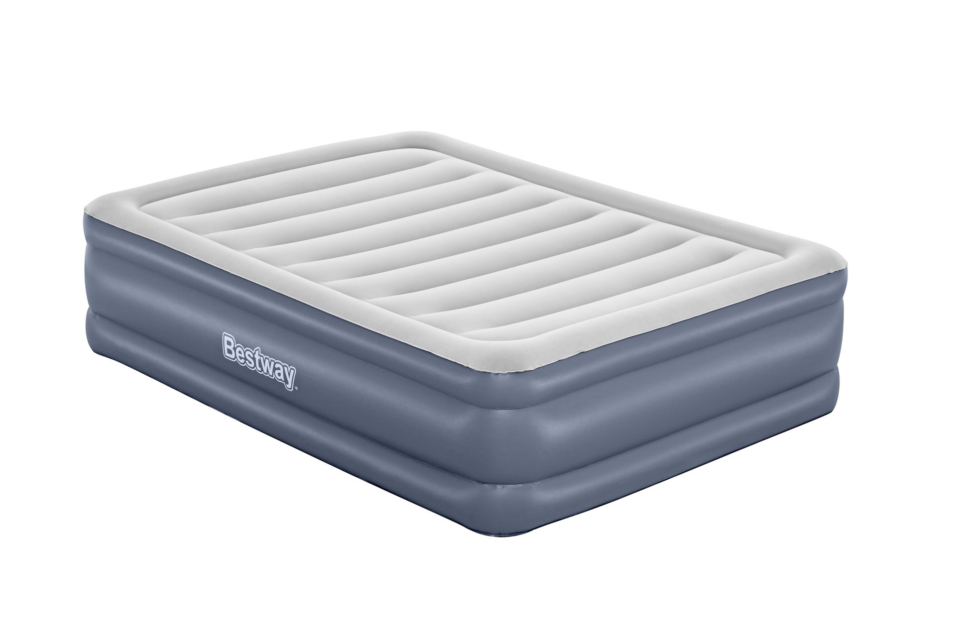 Bestway luchtbed 'Tritech Queen' - 203x152x51 cm - met zijkant, ingebouwde pomp - blauw/wit Bestway-2-03m-x-1-52m-x-51cm-Tritech-Air-Mattress-Queen-Built-in-AC-Pump