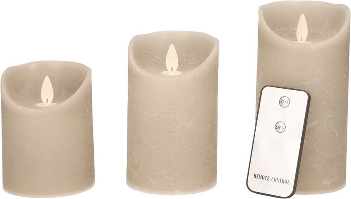 B-O-3ST-KAARS-TAUPE-WAX-RUSTIEK-BEWEGENDE-VLAM-7-5X10-12-5-15CM-3X3AAA-INCL-AFSTANDSBEDIENING