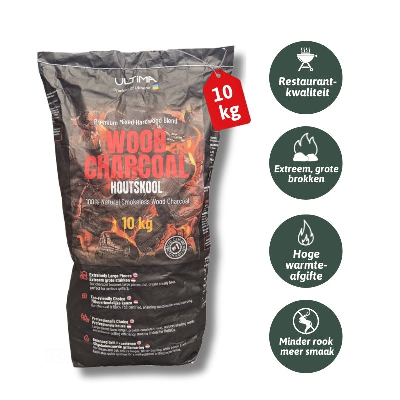 Ultima - Premium Hardwood houtskool 10 kg - mix van eik, es, beuk & haagbeukuc