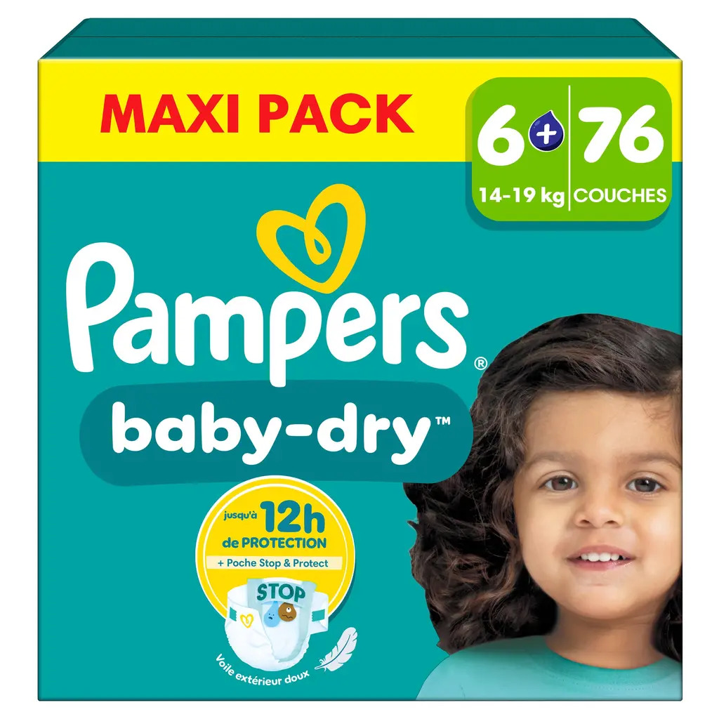 Pampers Baby-Dry Diapers - Size 6+ (14–19 kg) - 76 count - Stop & Protect