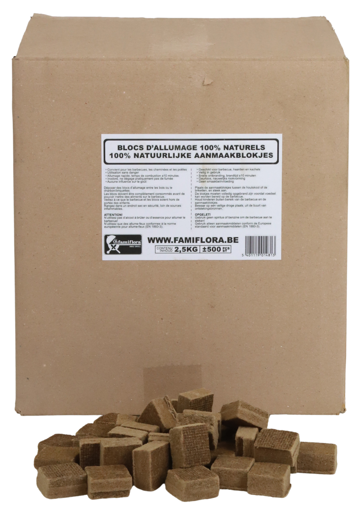 Famiflora Lighting cubes Brown 2.5 kg (500 pcs) - Large pack - For any fire