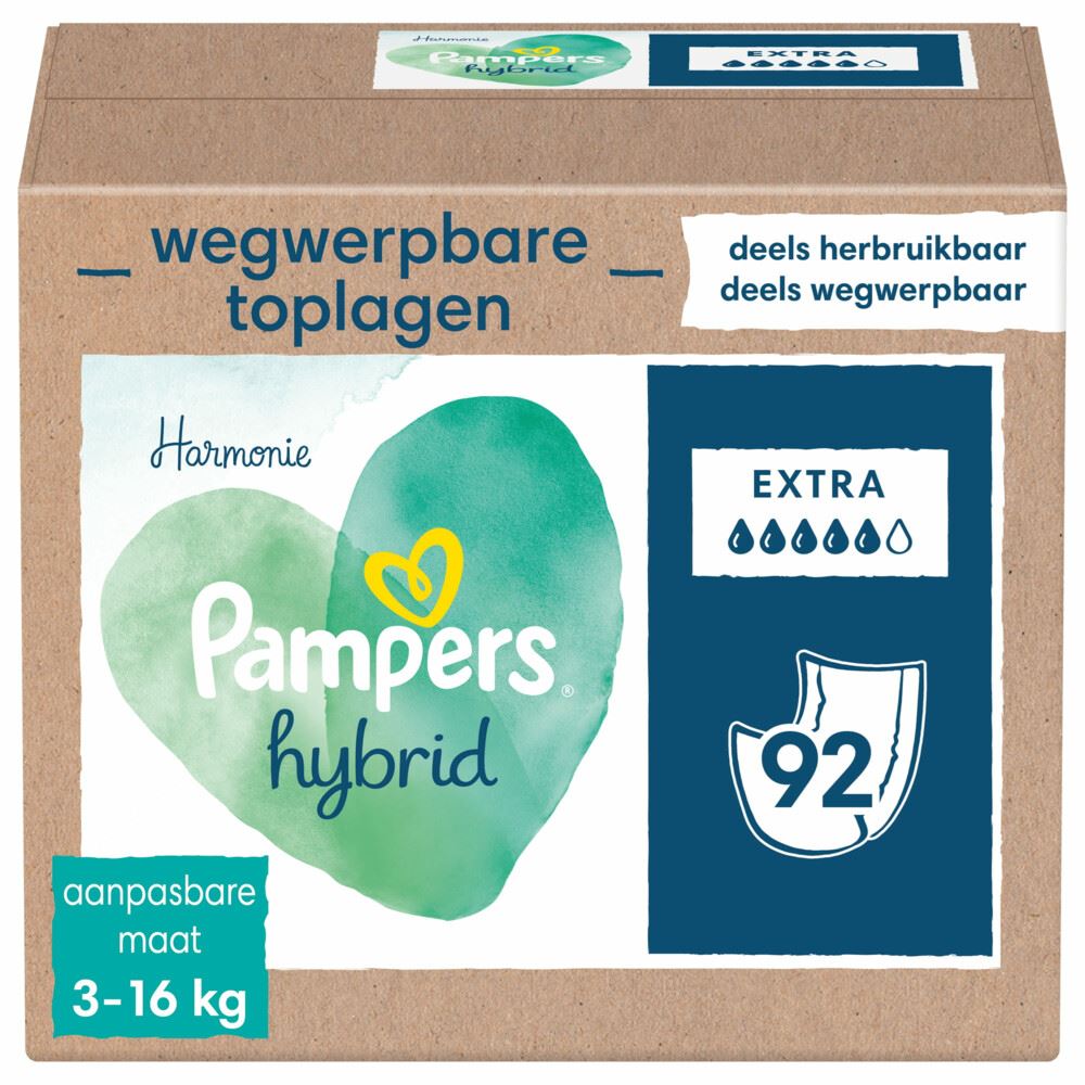  Pampers Harmonie Hybrid toplagen - 92 wegwerpbare toplagen voor wasbare luiers