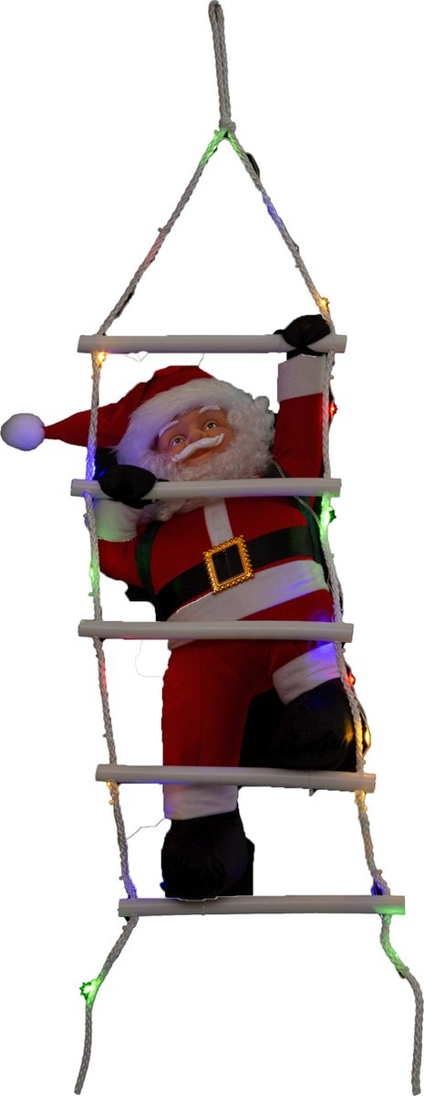 Feeric Christmas Santa on Ladder - 60 cm - lumières LED, musique et mouvement - 8 fonctions lumineuses - intérieur et extérieur