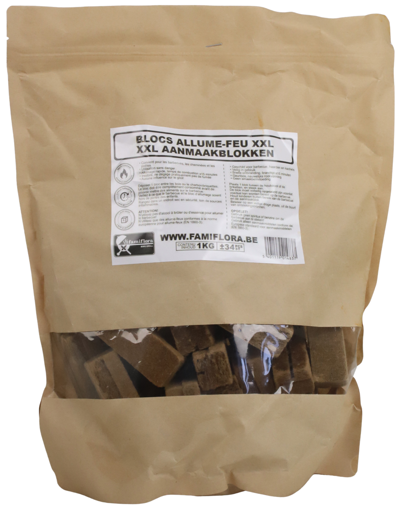 Famiflora Lighting cubes Brown XXL 1 kg (34 pcs) - Extra large - Long lasting flame