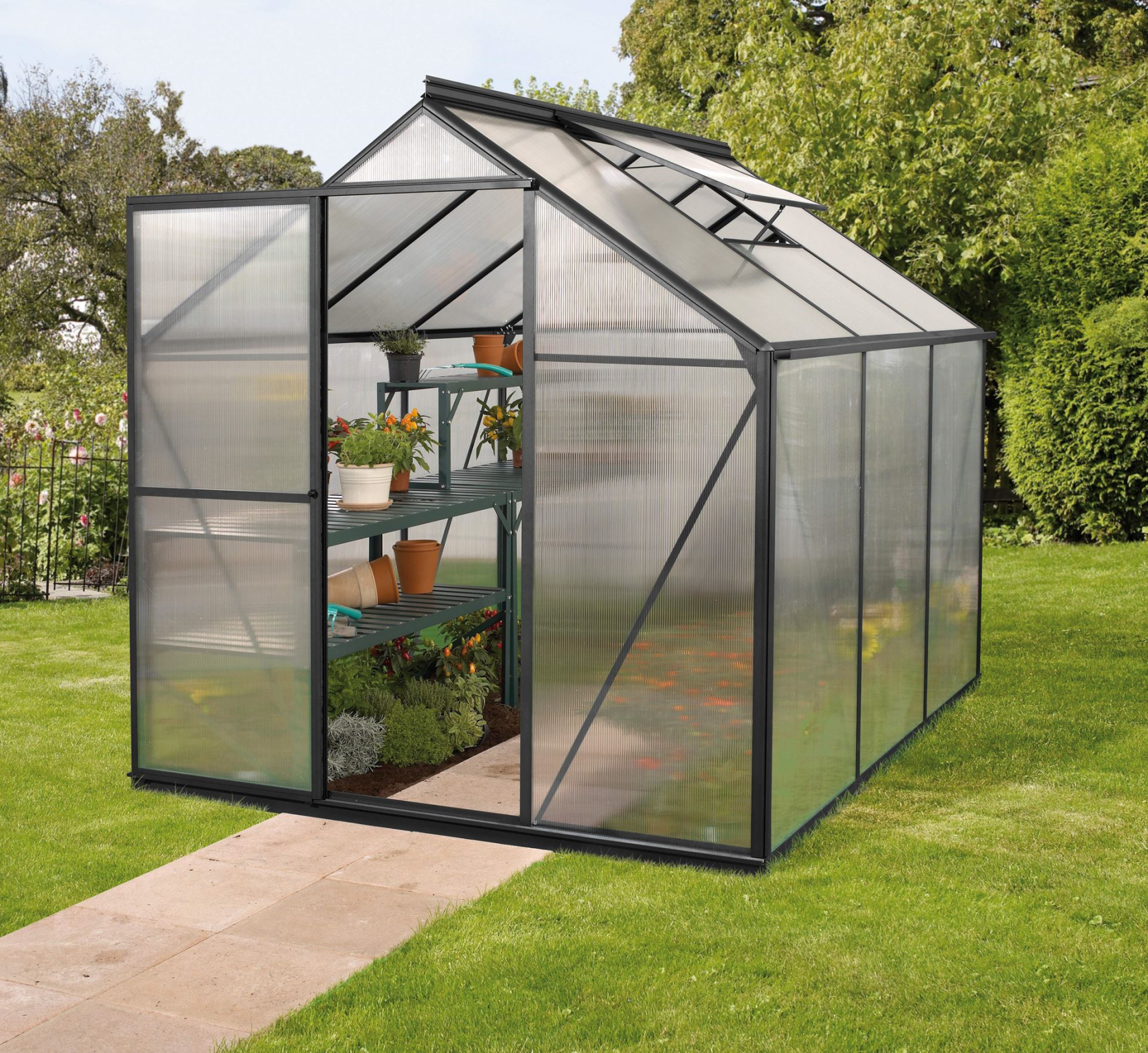 Vitavia Triton serre - 3,8m² - met 4 mm polycarbonaat - Zwart