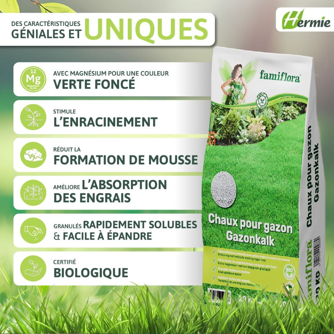 Famiflora Lawn Lime/Green Lime - 20 kg up to 400 m² - organic