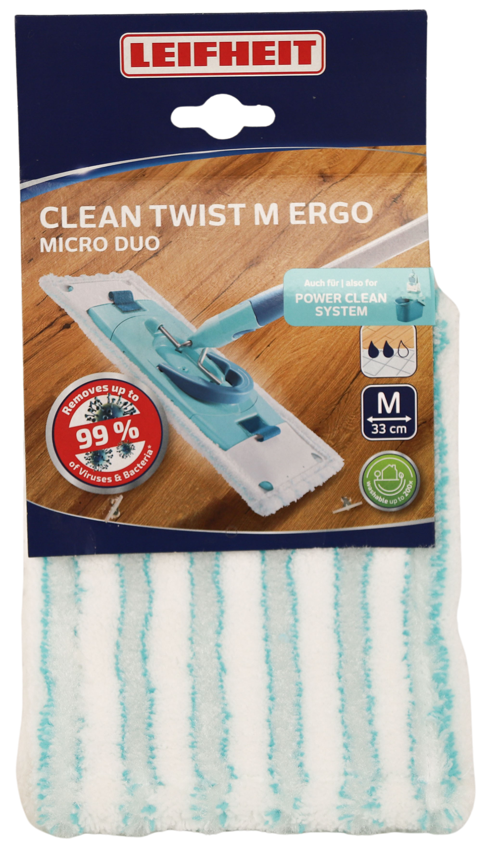 Leifheit Clean Twist M Micro Duo Refill - 33 cm - Floor Wiper Cover - For Parquet & Laminate - Velcro - Washable