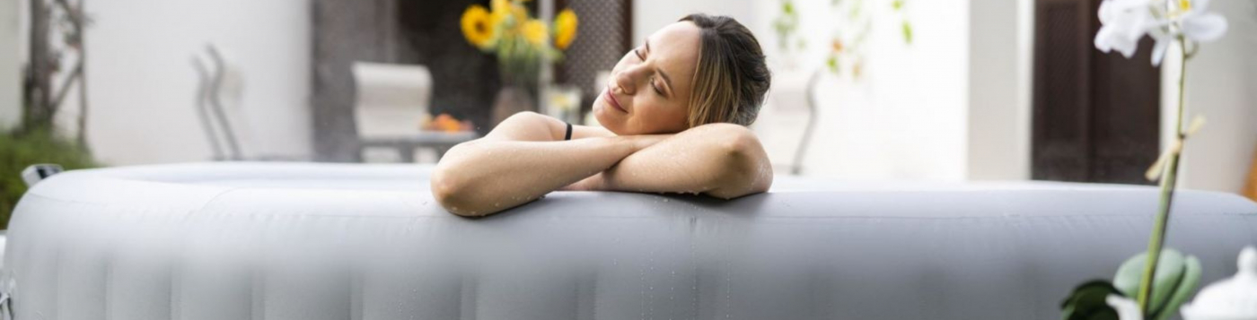 Woman in inflatable Bestway hot tub