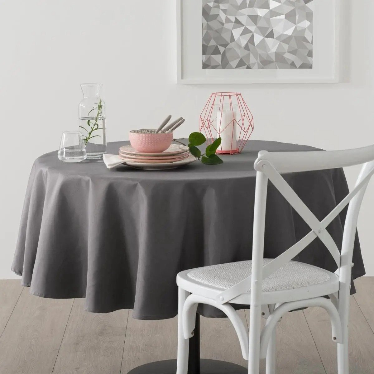 Atmosphera Tablecloth Round - Gray - Anti-stain - Dia 180 cm - Polyester