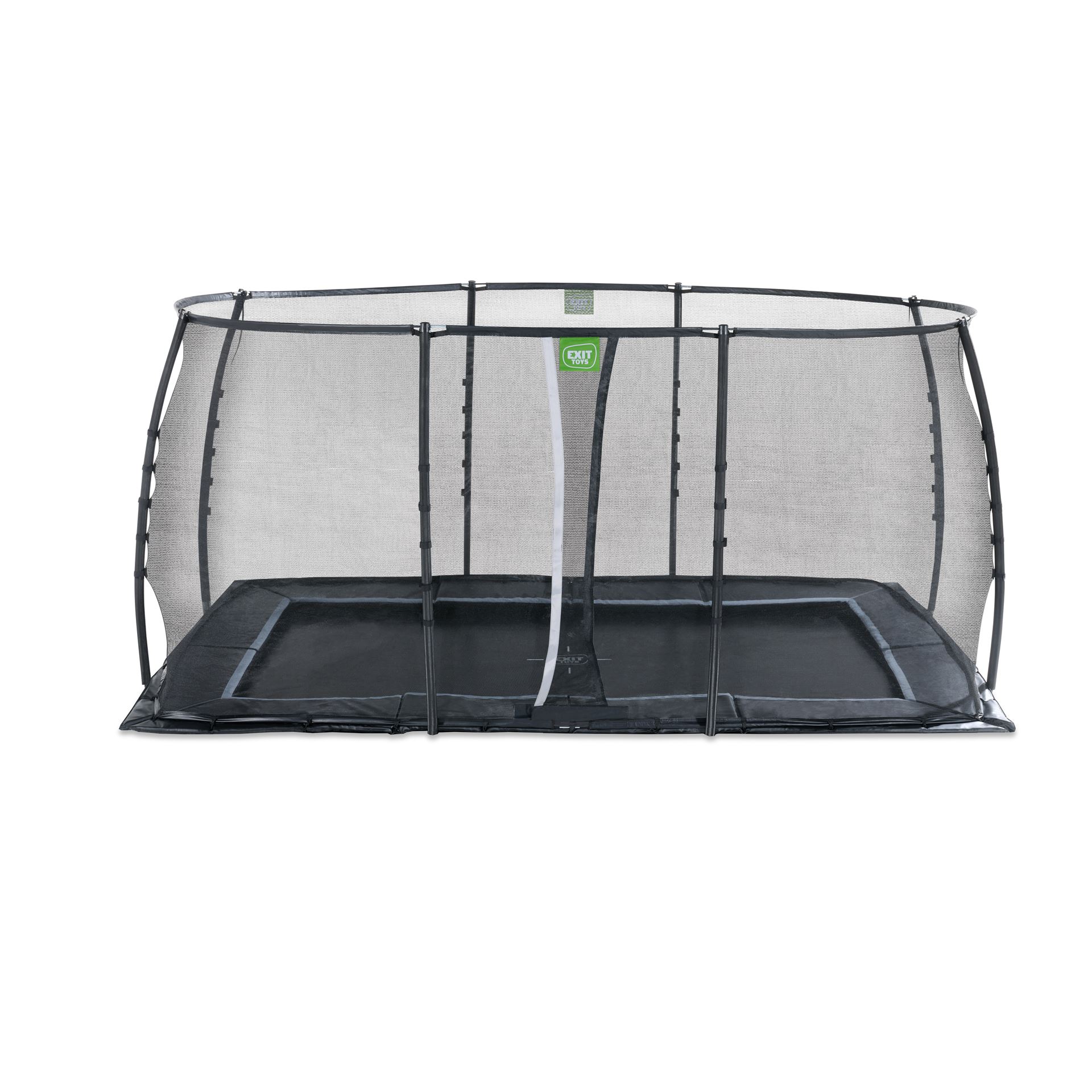 EXIT-Dynamic-groundlevel-trampoline-244x427cm-met-veiligheidsnet-zwart