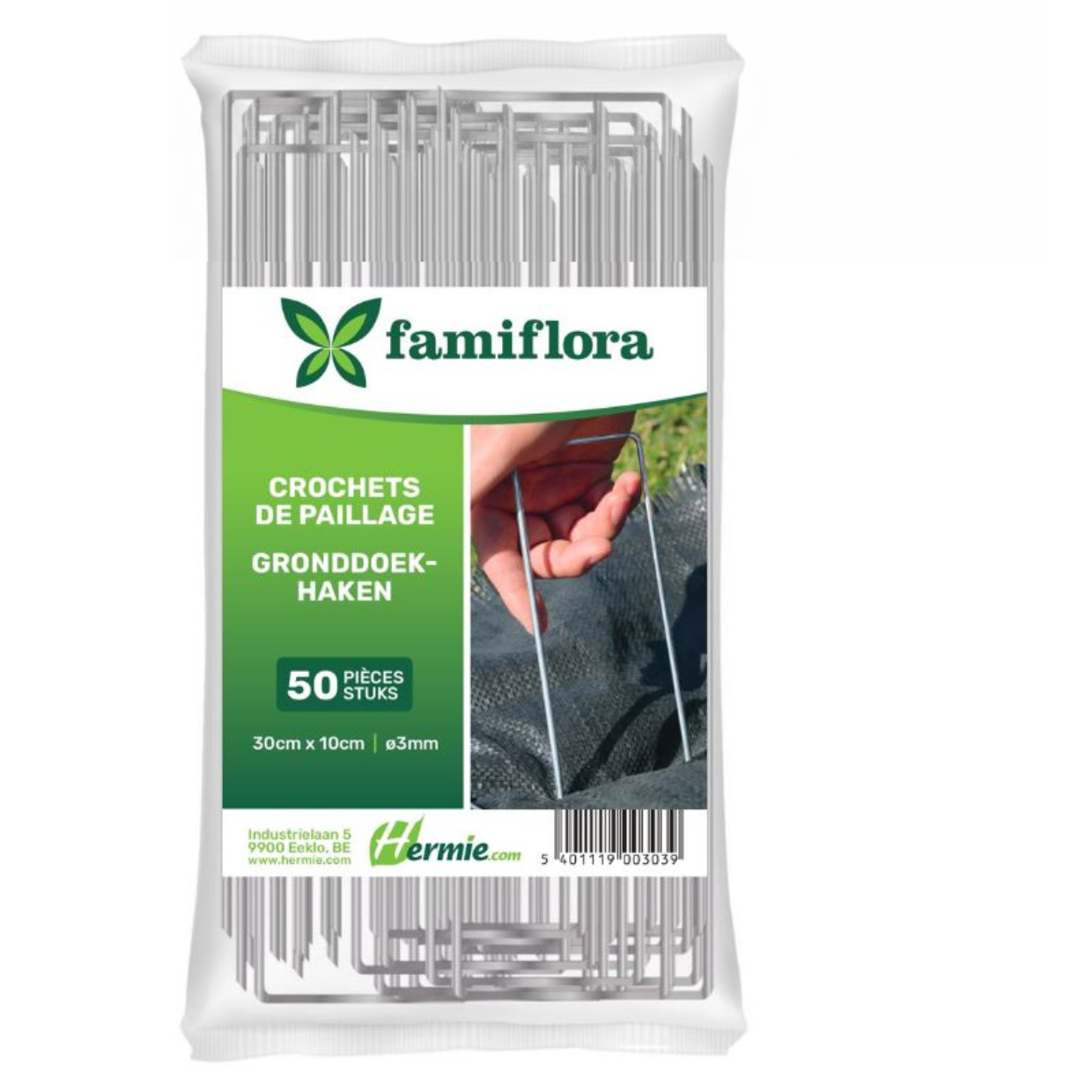 Crochets pour toiles de sol Famiflora - picots diamètre 3 mm - L30 x L10 cm - 50 pièces