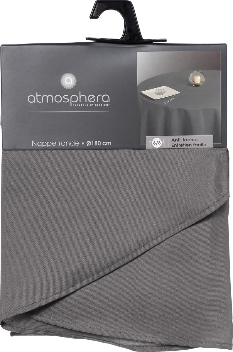 Atmosphera Tablecloth Round - Gray - Anti-stain - Dia 180 cm - Polyester