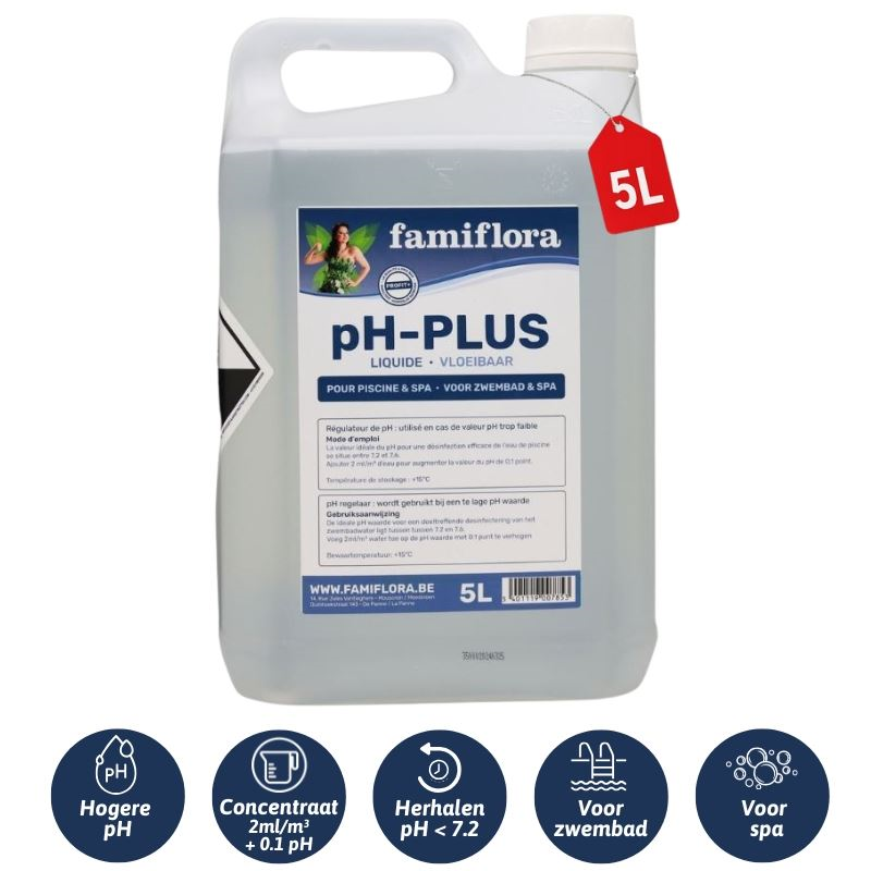 Famiflora pH-plus liquid 5L - raises the pH level of your pool or spa!