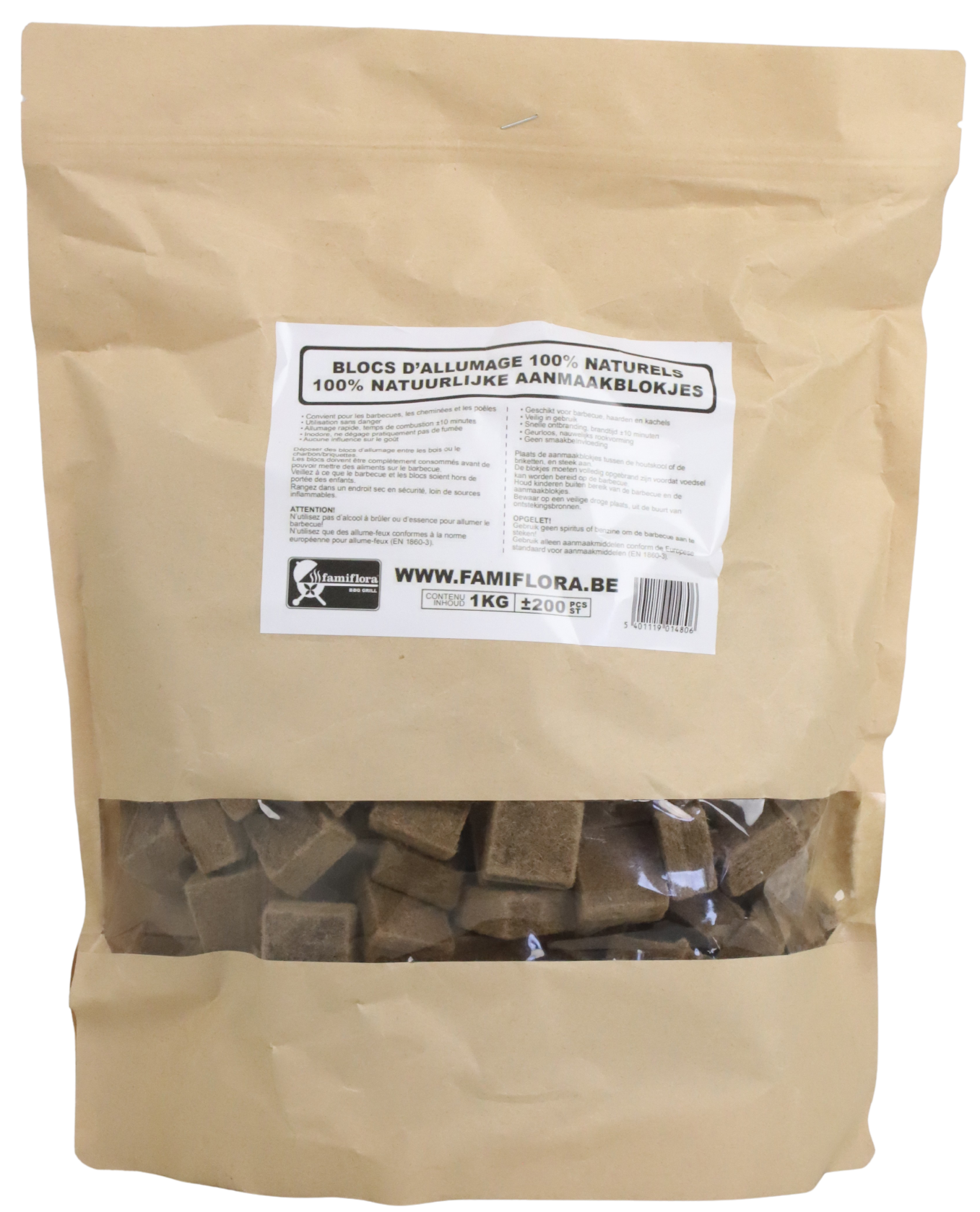 Famiflora Lighting cubes Brown 1 kg (200 pcs) - Efficient and durable - For fire and hearth