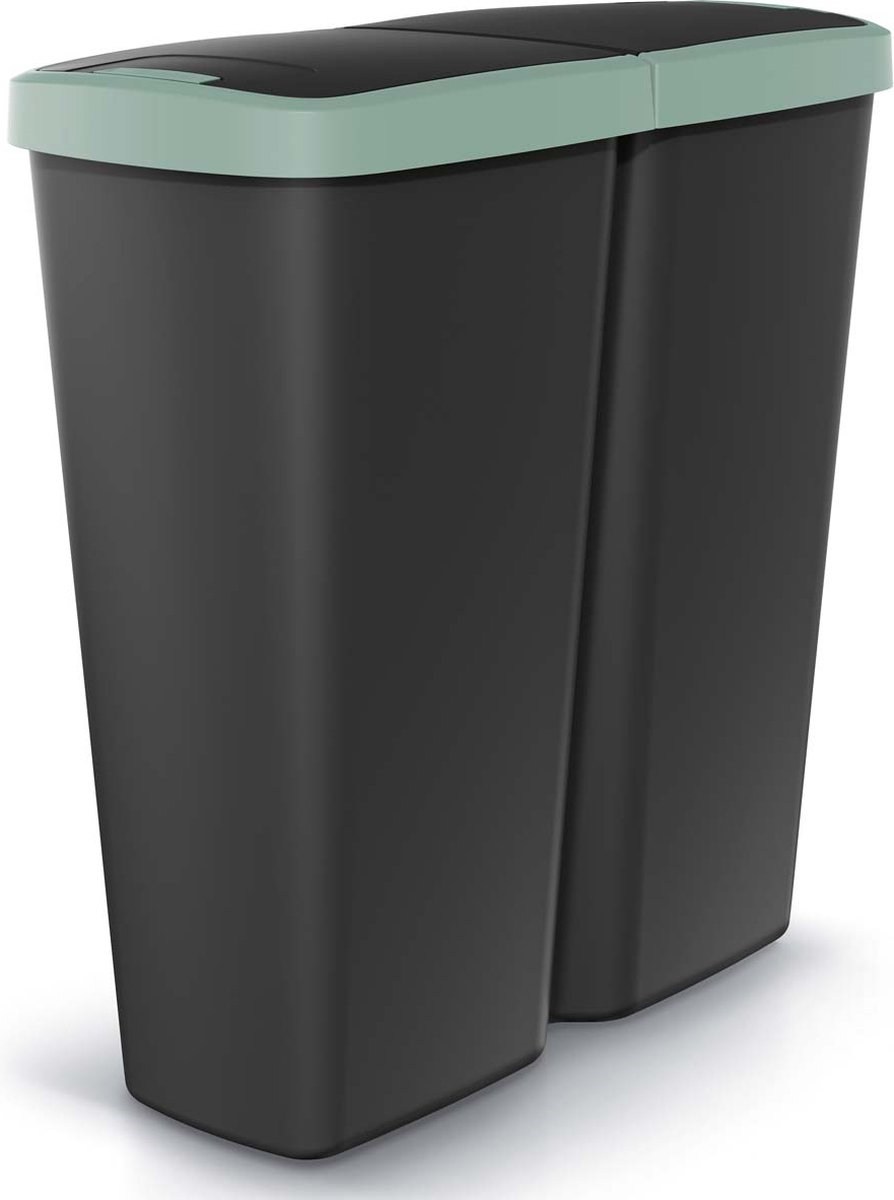 Prosperplast Keden Compacta Q Duo Vuilnisbak - Heldergroen/Zwart - 50 Liter - Dubbel deksel