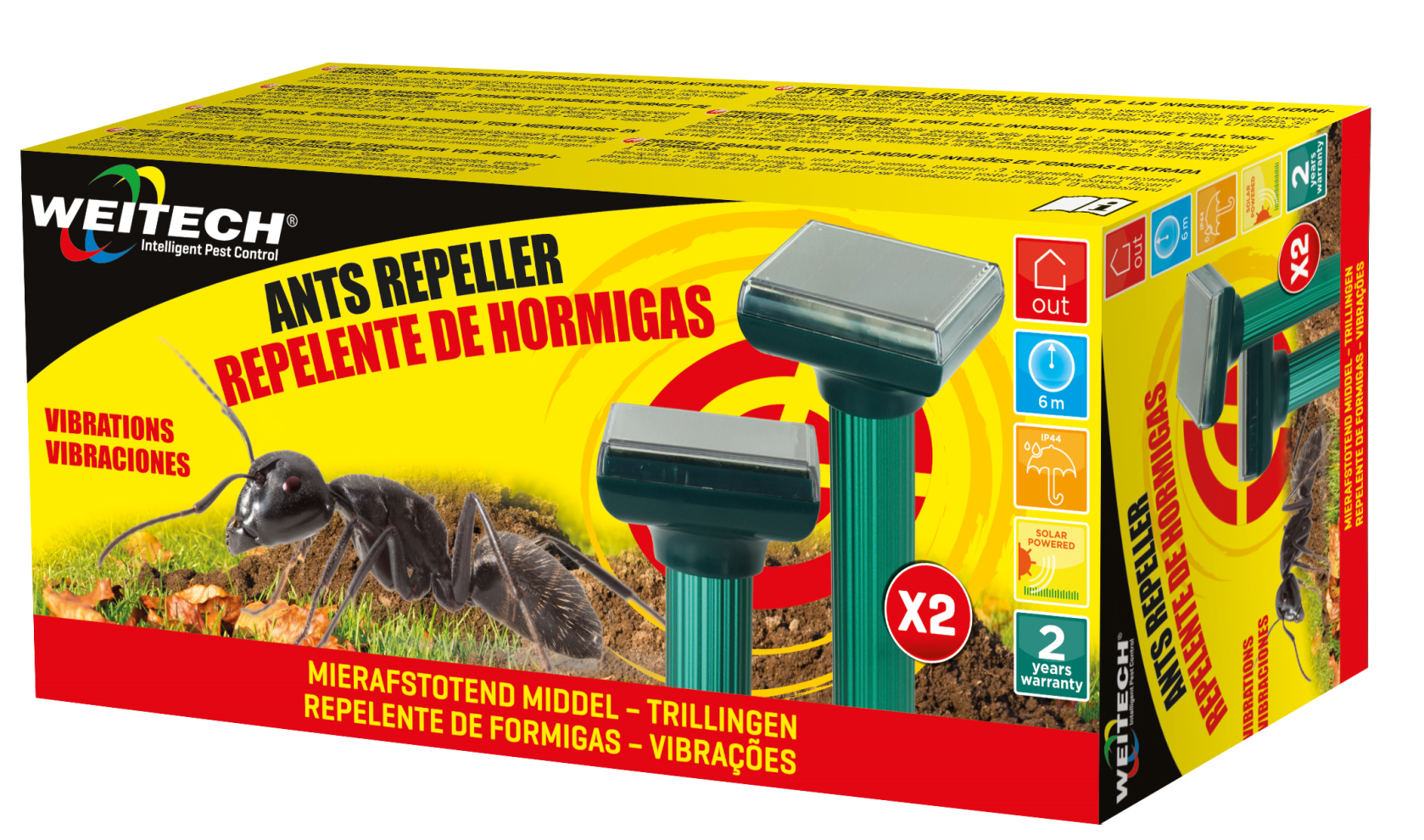 Weitech WK2017 Répulsif anti-fourmis - 800 m² - Énergie solaire - 2 unités - Vibrations