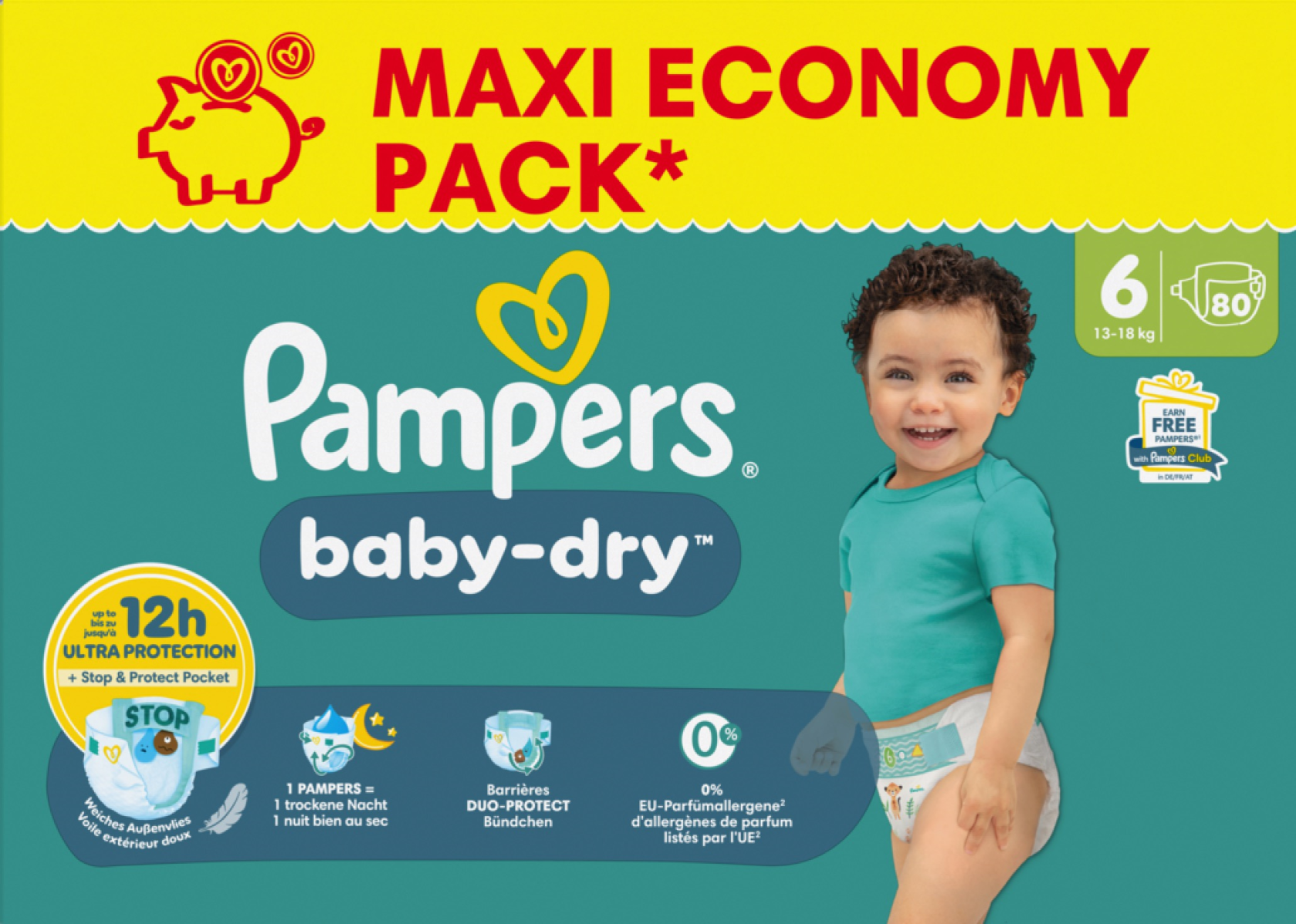 Pampers Baby-Dry Diapers - Size 6 (13-18 kg) - 80 count - Value Pack