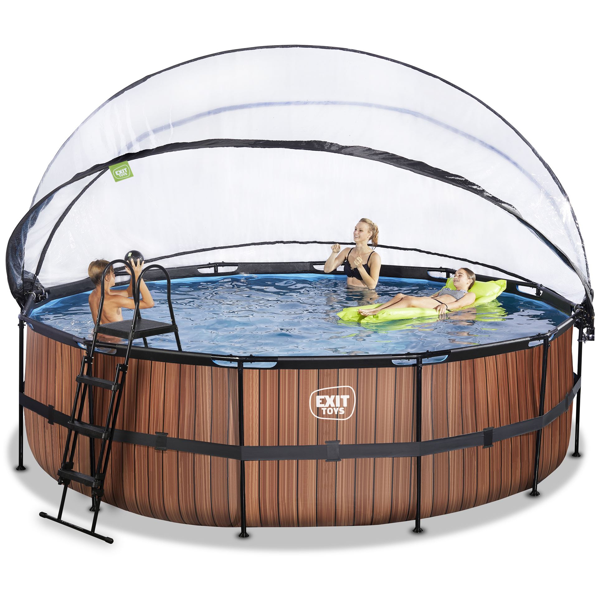 EXIT-Wood-zwembad-488x122cm-met-zandfilterpomp-en-overkapping-en-warmtepomp-bruin