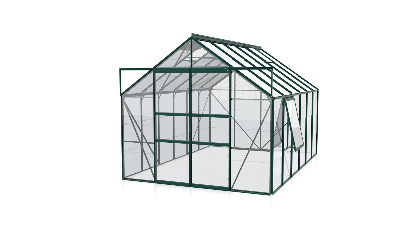 Vitavia Meridian 2 serre 9.9m² avec verre de sécurité - Vert foncé - Avec double porte coulissante (L120 cm) et fondation