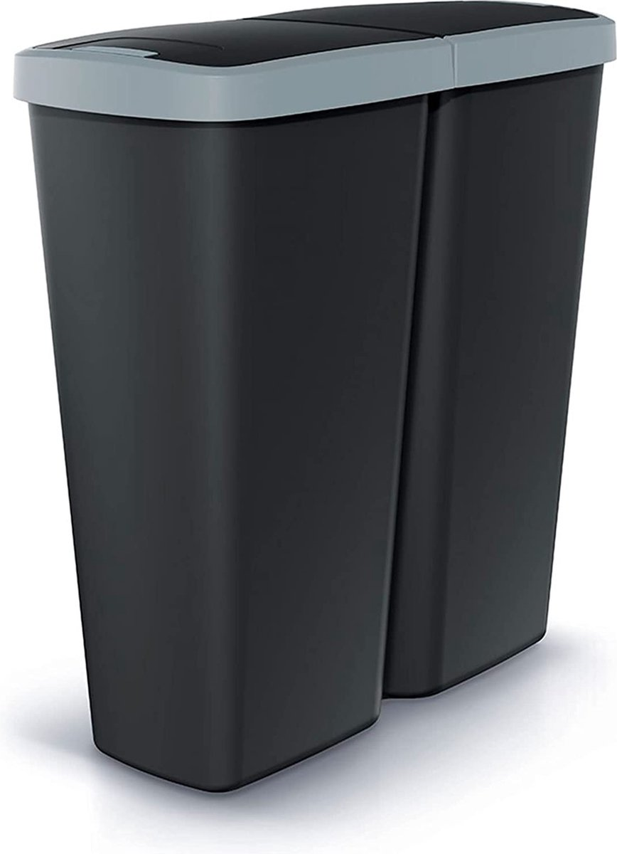 Prosperplast Keden Compacta Q Duo Vuilnisbak - Grijs/Zwart - 50 Liter - Dubbel deksel