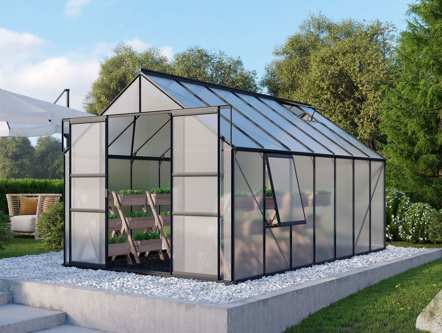 Vitavia Meridian 2 serre - 11,5m² - met 6 mm polycarbonaat - Zwart