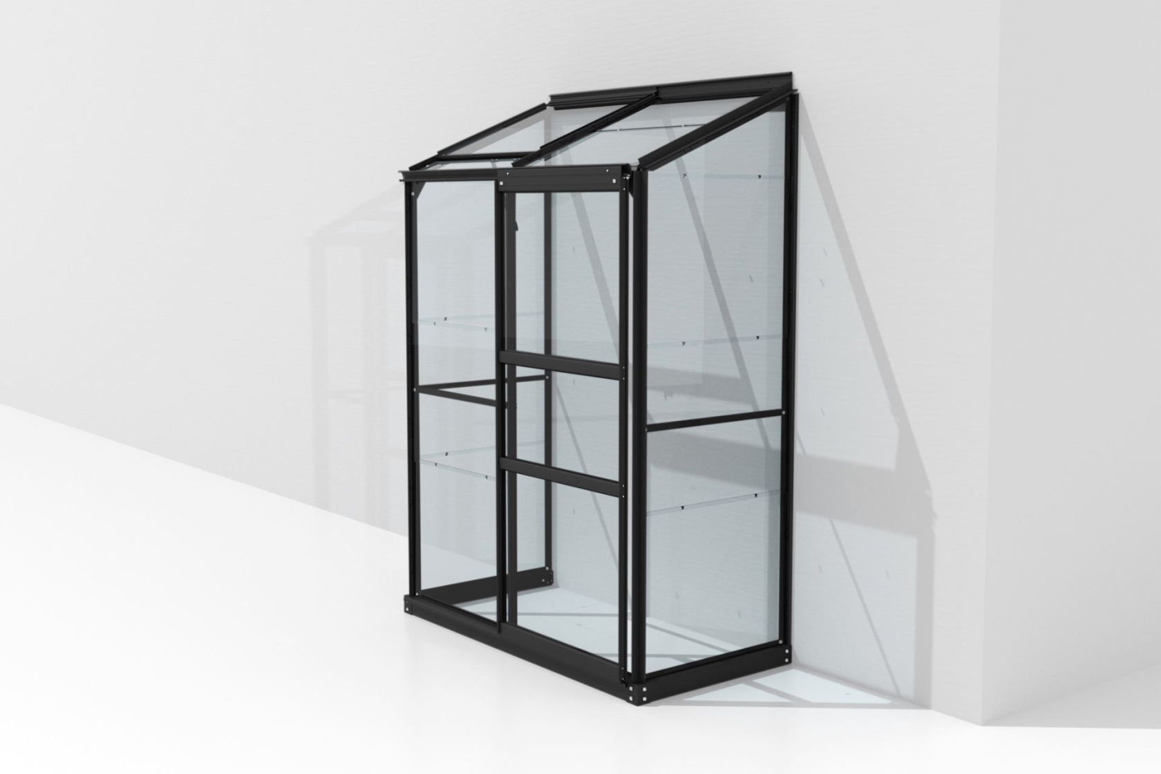 Vitavia Ida wall greenhouse 0.9m² with safety glass - Black - With single sliding door (W61 cm) and foundation