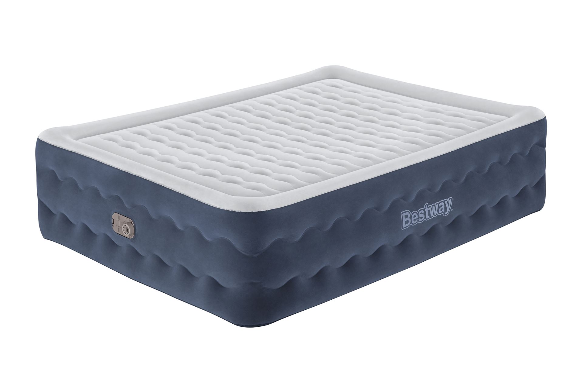 Bestway luchtbed 'Tritech Queen' - 203x152x51 cm - met zijkant, ingebouwde pomp - Luxe design blauw/wit