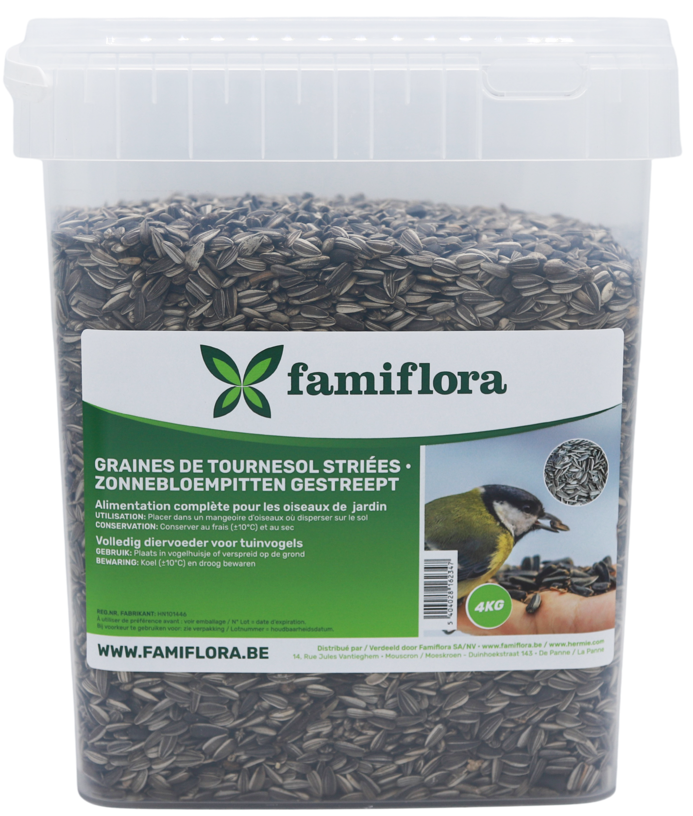 Famiflora Graines de tournesol striées - Seau de 4kg - Grand emballage pratique - Nourriture pour oiseaux de jardin - Nourriture d'hiver