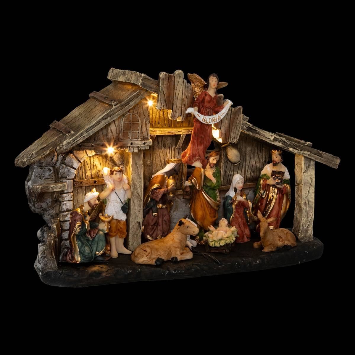 Kerststal-11figures-3Led-H18cm
