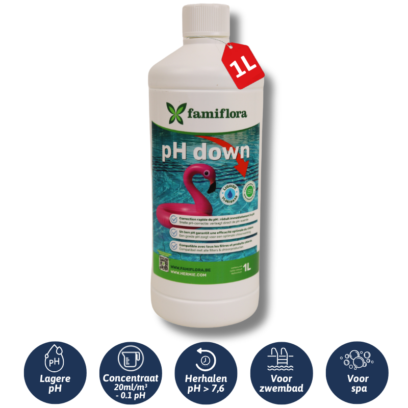 Famiflora pH-minus vloeibaar 1L - verlaagt de pH-waarde van je zwembad of spa!