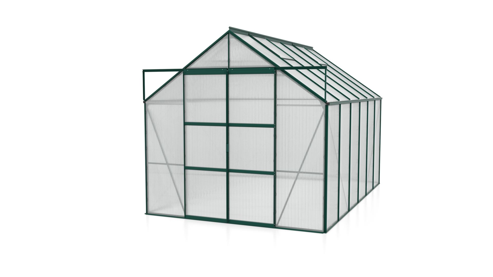 Serre Vitavia Uranus 9.9m² avec polycarbonate 6 mm - Vert foncé - Avec double porte coulissante (L120 cm) et fondation