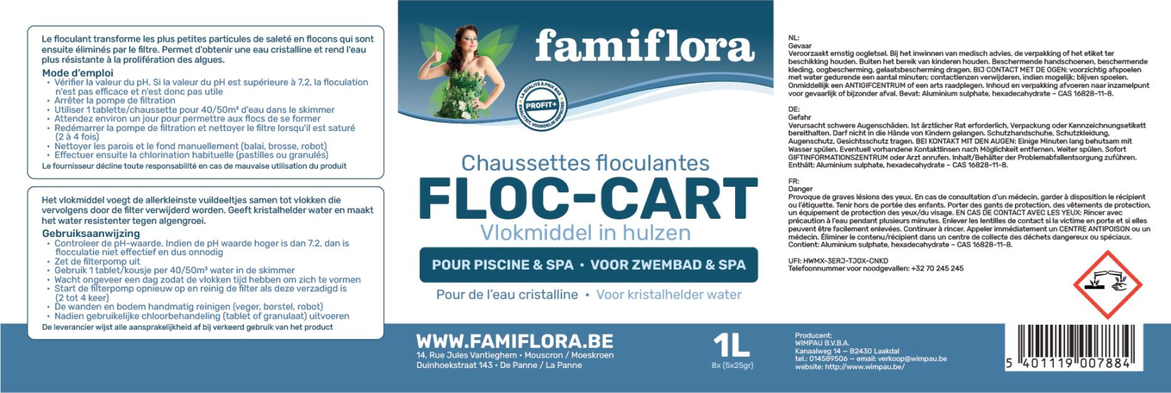 Famiflora Floc-Cart vlokmiddel kousjes 1L - 8x (5x25gr)
