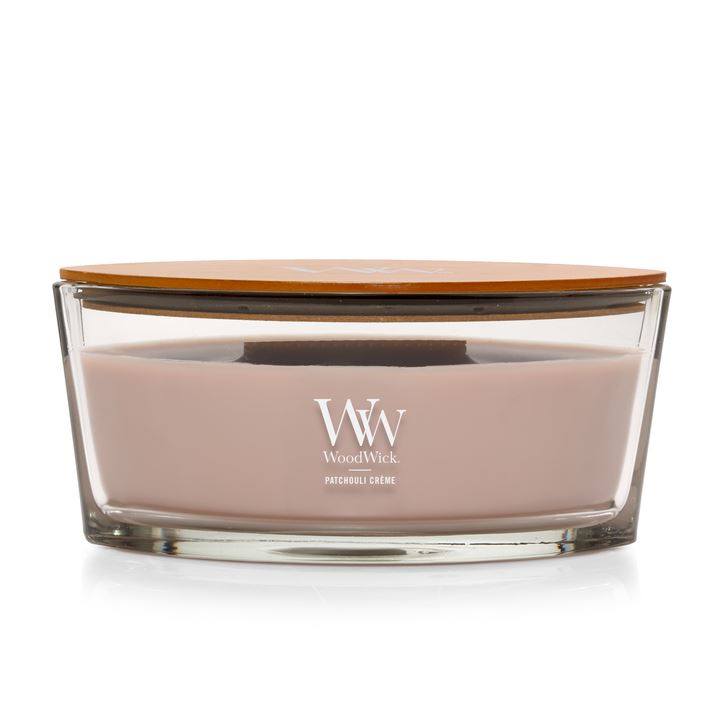 Bougie parfumée WoodWick - Ellipse HearthWick Flame - Patchouli Crème
