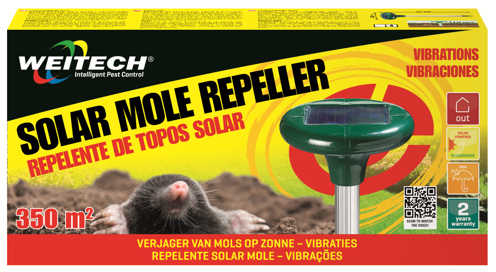 Weitech WK0677 Mollenverjager Solar - 350 m² - Op zonne-energie - Trillingen