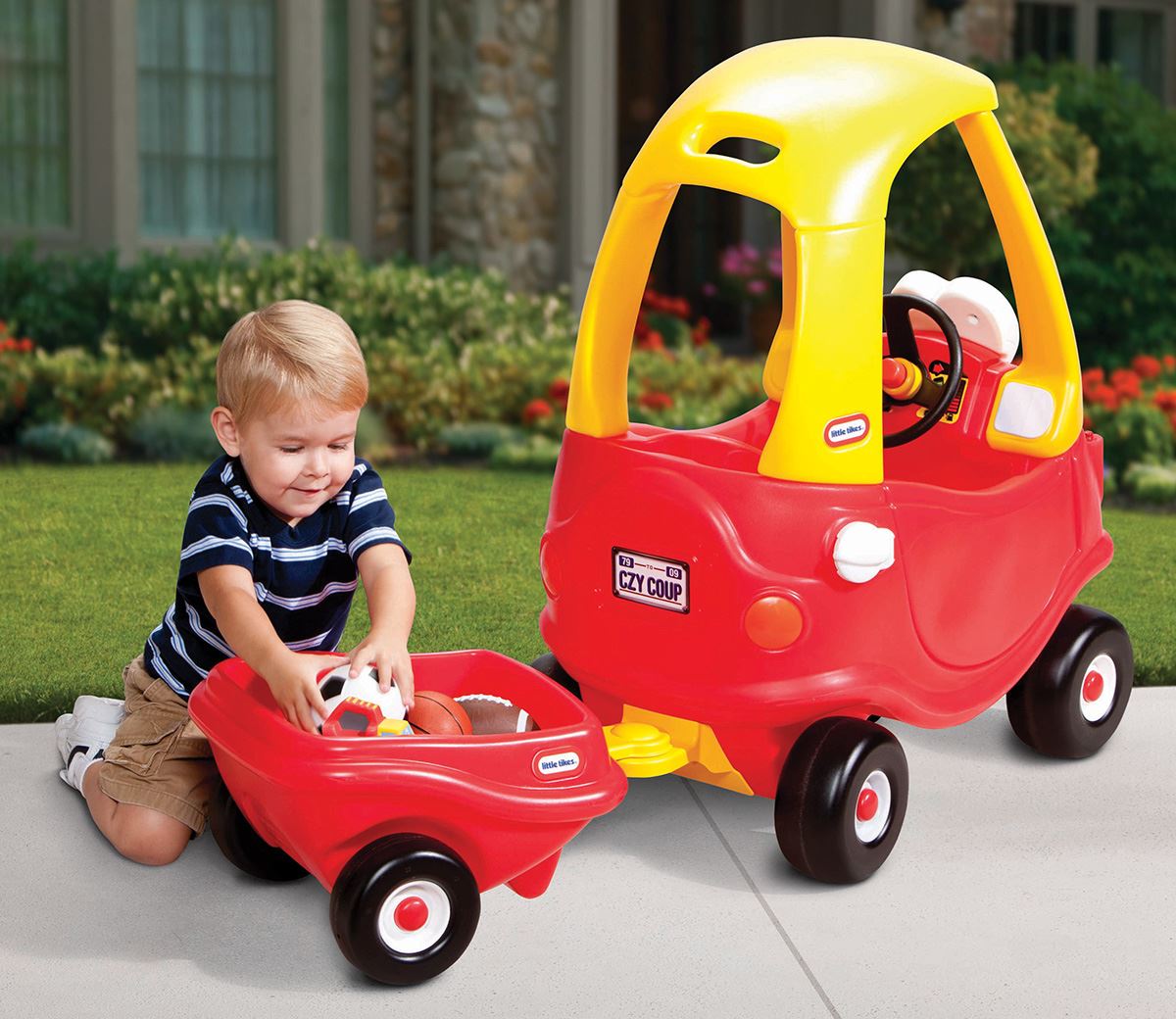 Little-Tikes-loopauto-aanhangwagen-Cozy-Coupe-rood-geel