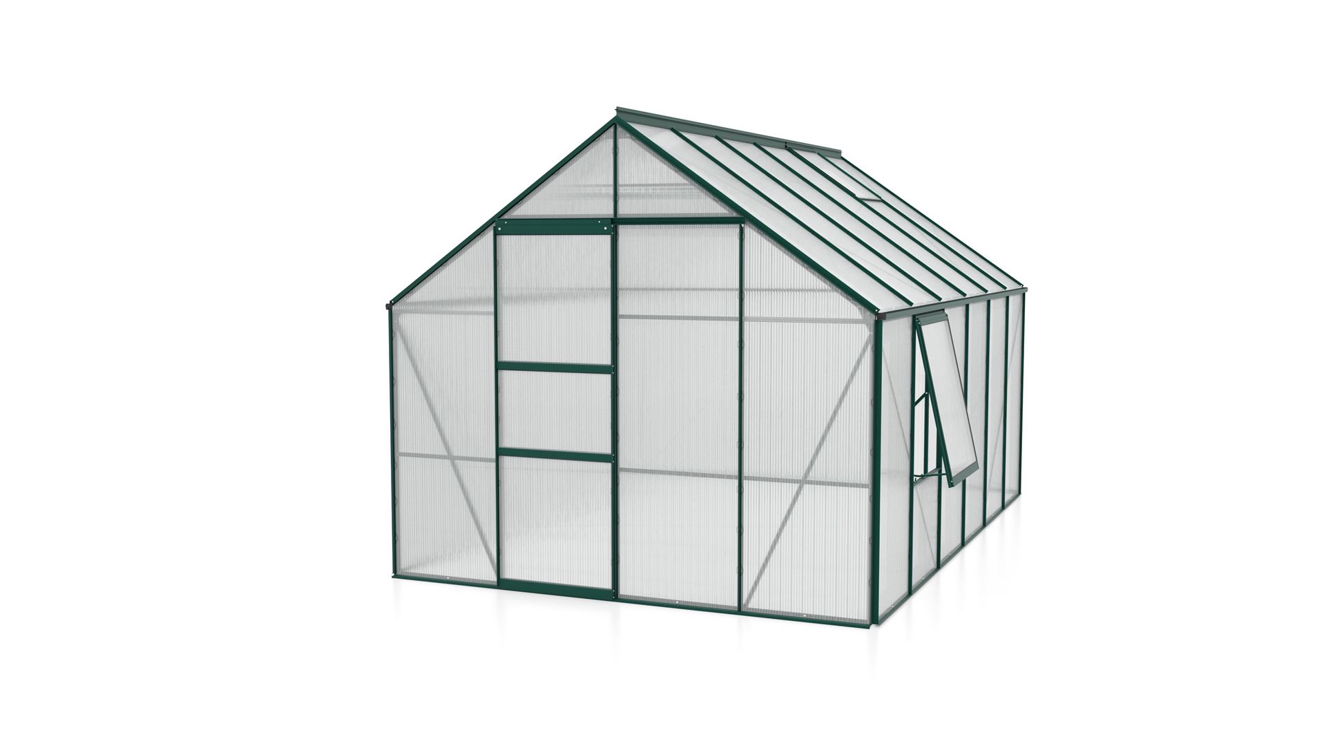 Meridian-1-9900-HKP6mm-donkergroen-Polycarbonaat-serre-Vrijstaand-B254-4-x-L378-8-x-H231-8-cm