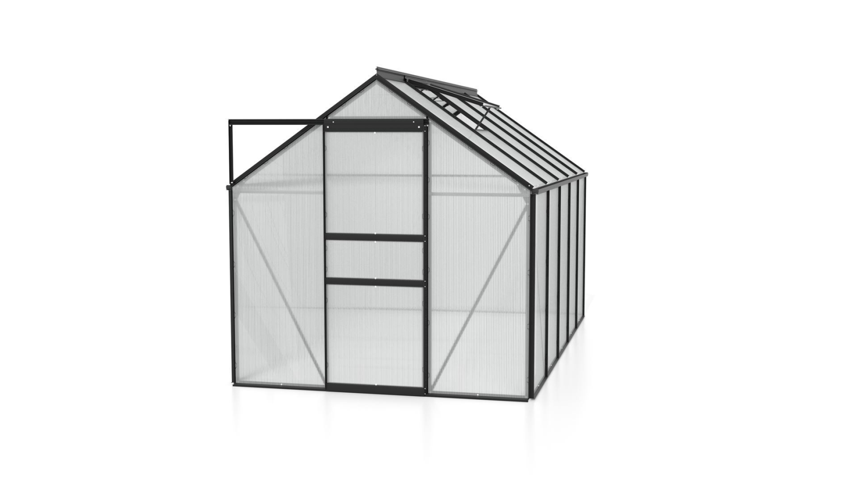 Serre Vitavia Venus 6.2m² avec polycarbonate 6mm - Noir - Avec porte coulissante simple (B61 cm) et fondation