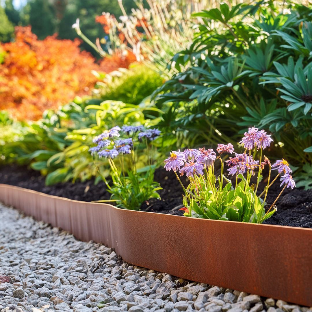 Démarcation en acier corten Famiflora - H : 16cm x L : 100cm - Epaisseur 1,5mm - Acier corten SPA-H