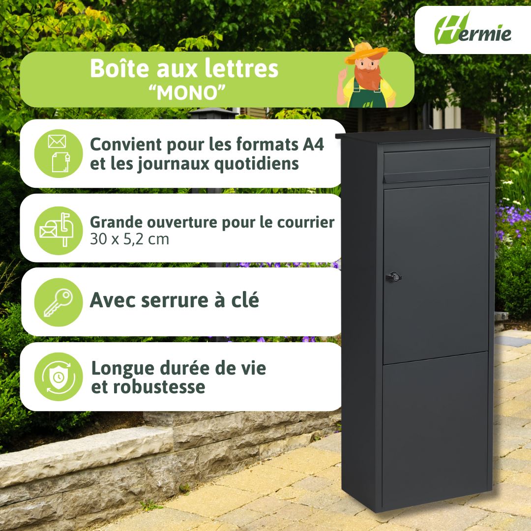 Staande-brievenbus-MONO-mat-zwart-met-sleutelslot