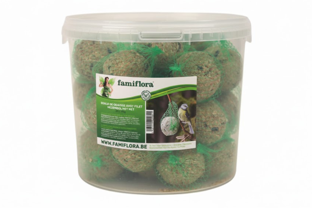 Boules de suif Famiflora - 35 pièces en seau - Boules de suif avec filet