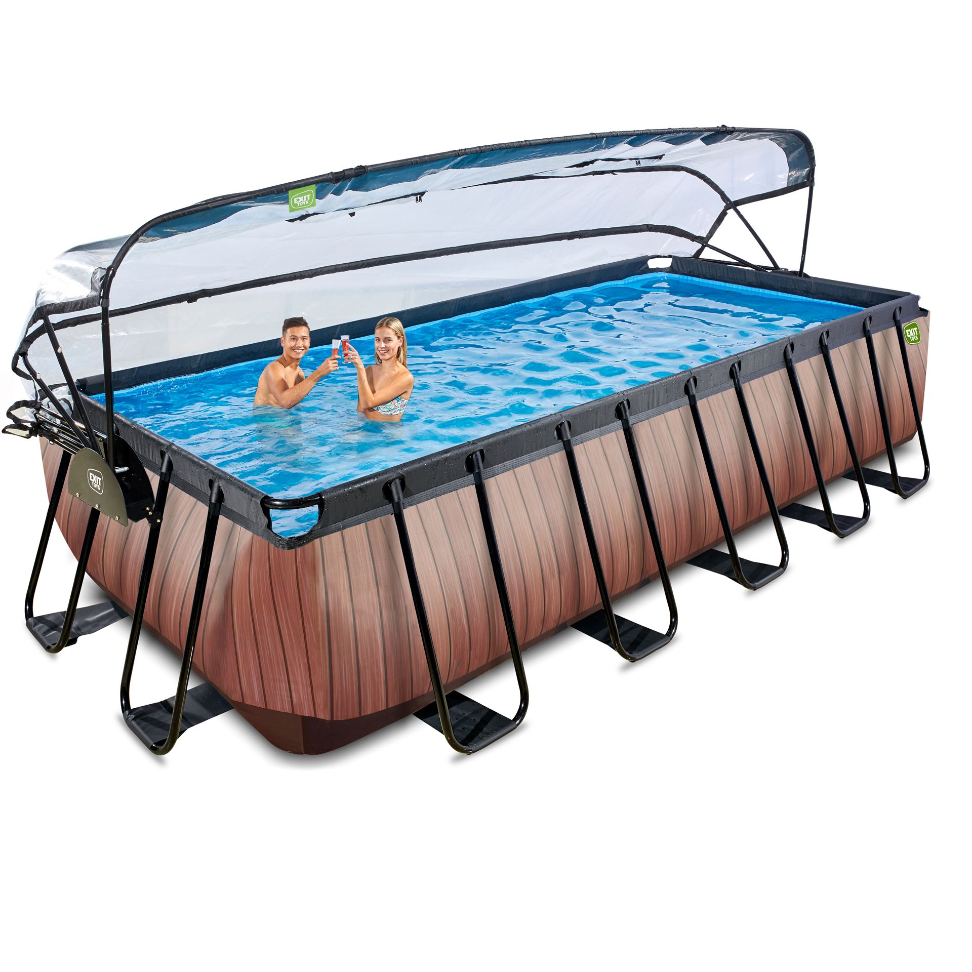 EXIT-Wood-zwembad-540x250x122cm-met-zandfilterpomp-en-overkapping-en-warmtepomp-bruin
