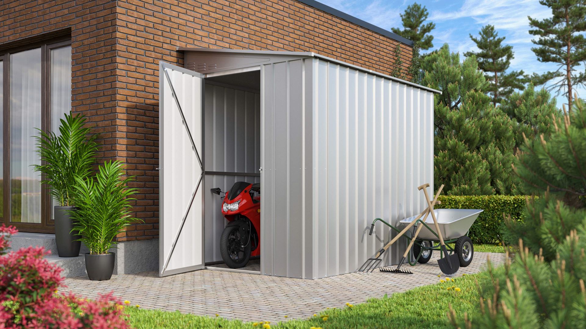 Vitavia Aanbouw -tuinberging LeanTo 58 H178 - zilver metallic - Tuinberging metaal - L144 x 234 x 203 cm