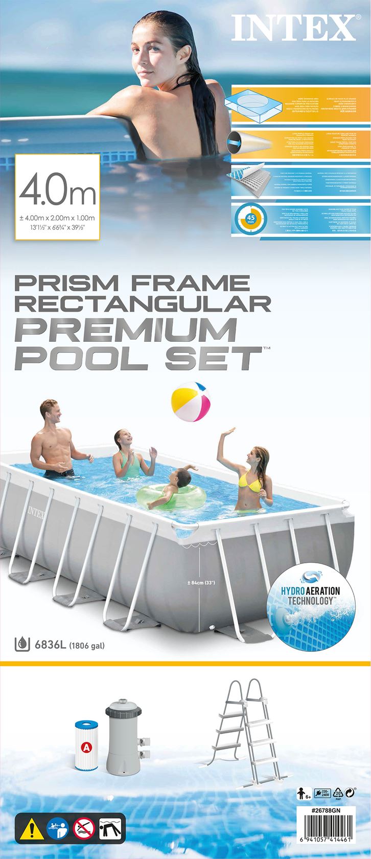 Intex opbouwzwembad 'Prism Frame Set' - rechthoekig - L400 x B200 x H100 cm